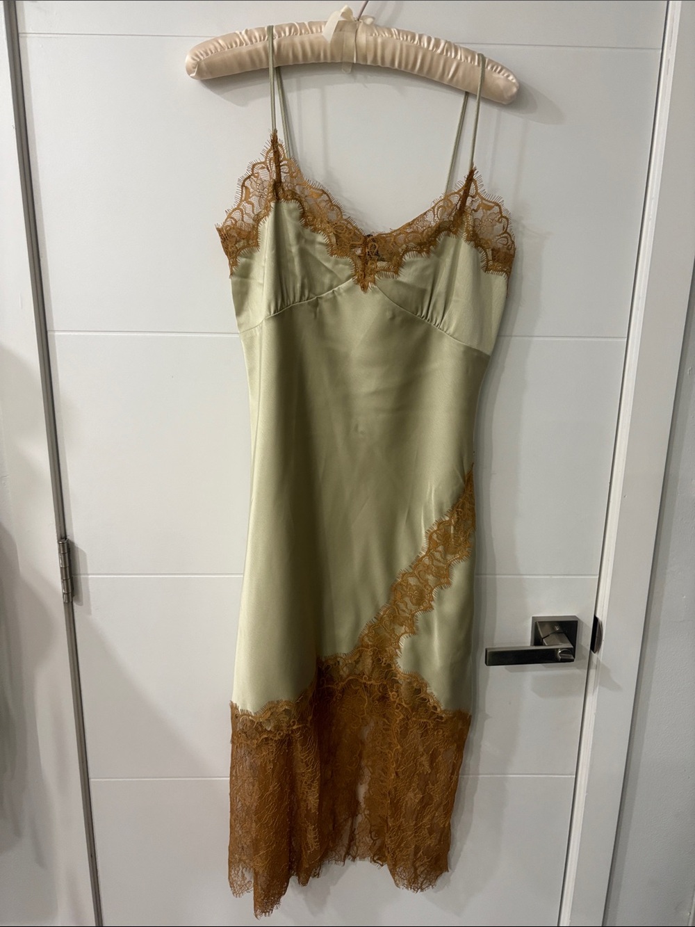 Zara Aurora Dress Floral Lace Trim Midi Dress in Green & Brown Like New - Picture 4 of 14
